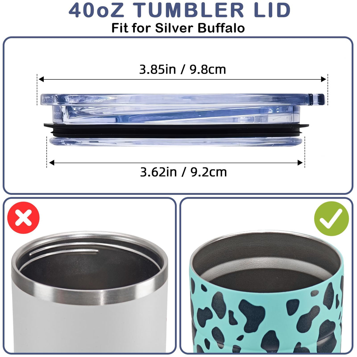40 oz Tumbler Replacement Lid with Slider Leak-Proof Cover - Clear BPA-Free Plastic