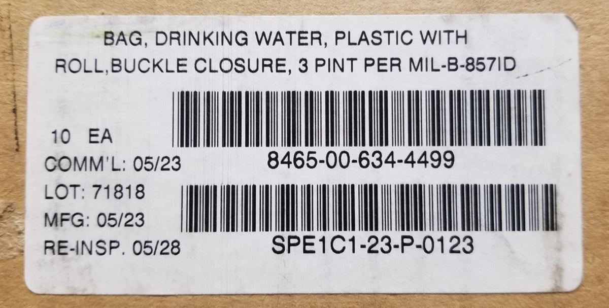 US Military Water Storage Bag 3 Pints Survival Drinking Water Container