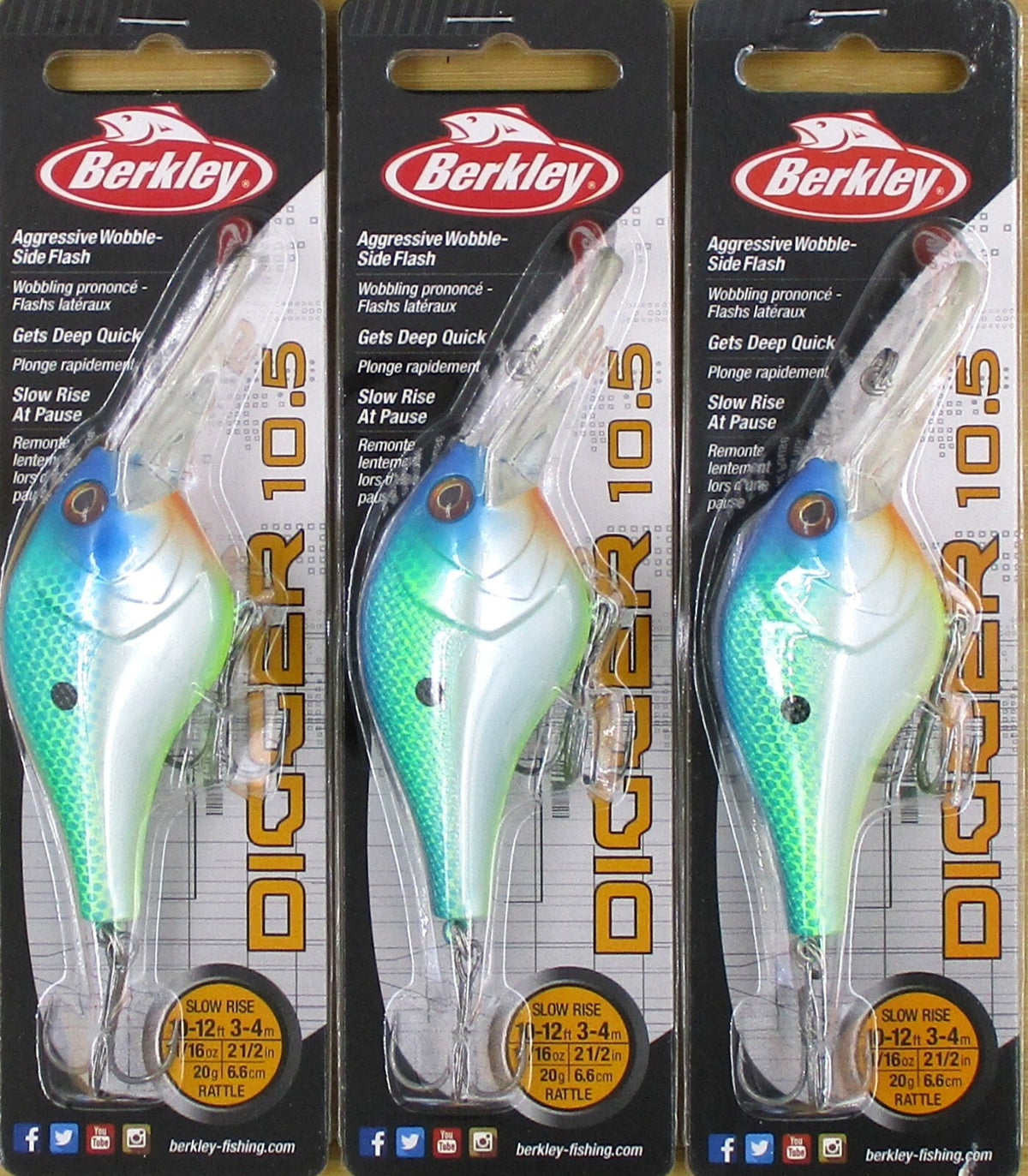 Fishing Crankbait Lures Set - 3 Berkley 2.5-inch Deep-Wobble Baits with Rattles