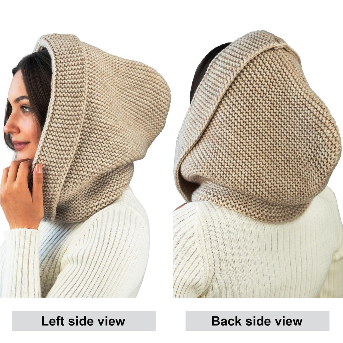 Women Wool Knit Hooded Scarf with Detachable Balaclava and Neck Gaiter