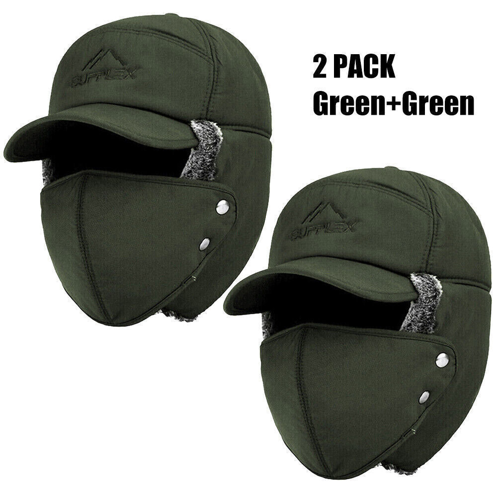 Winter Trapper Hat with Faux Fur Ear Flaps and Removable Face Mask - Windproof & Waterproof