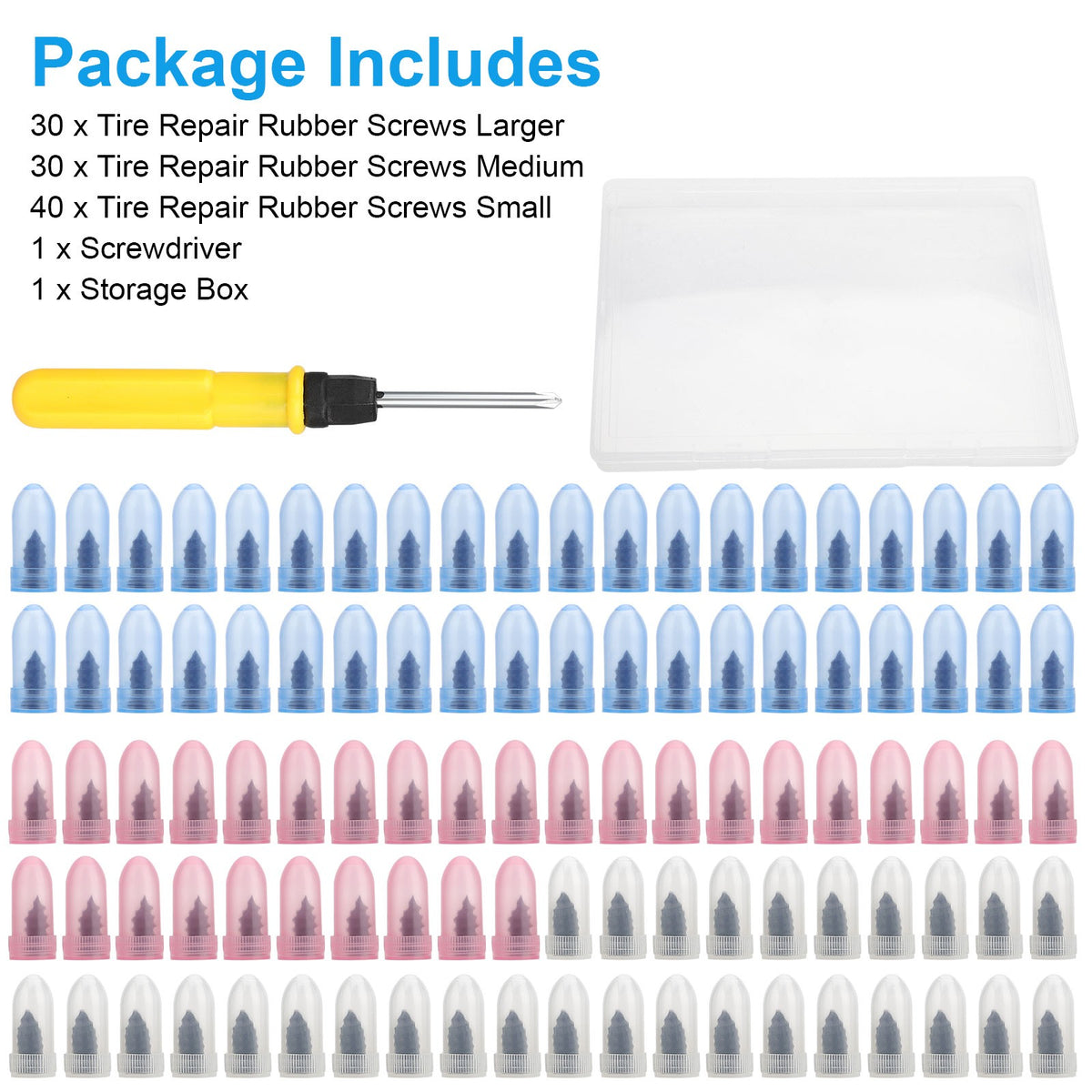 100Pcs Tire Repair Rubber Nails Kit with Screwdriver for Puncture Repair