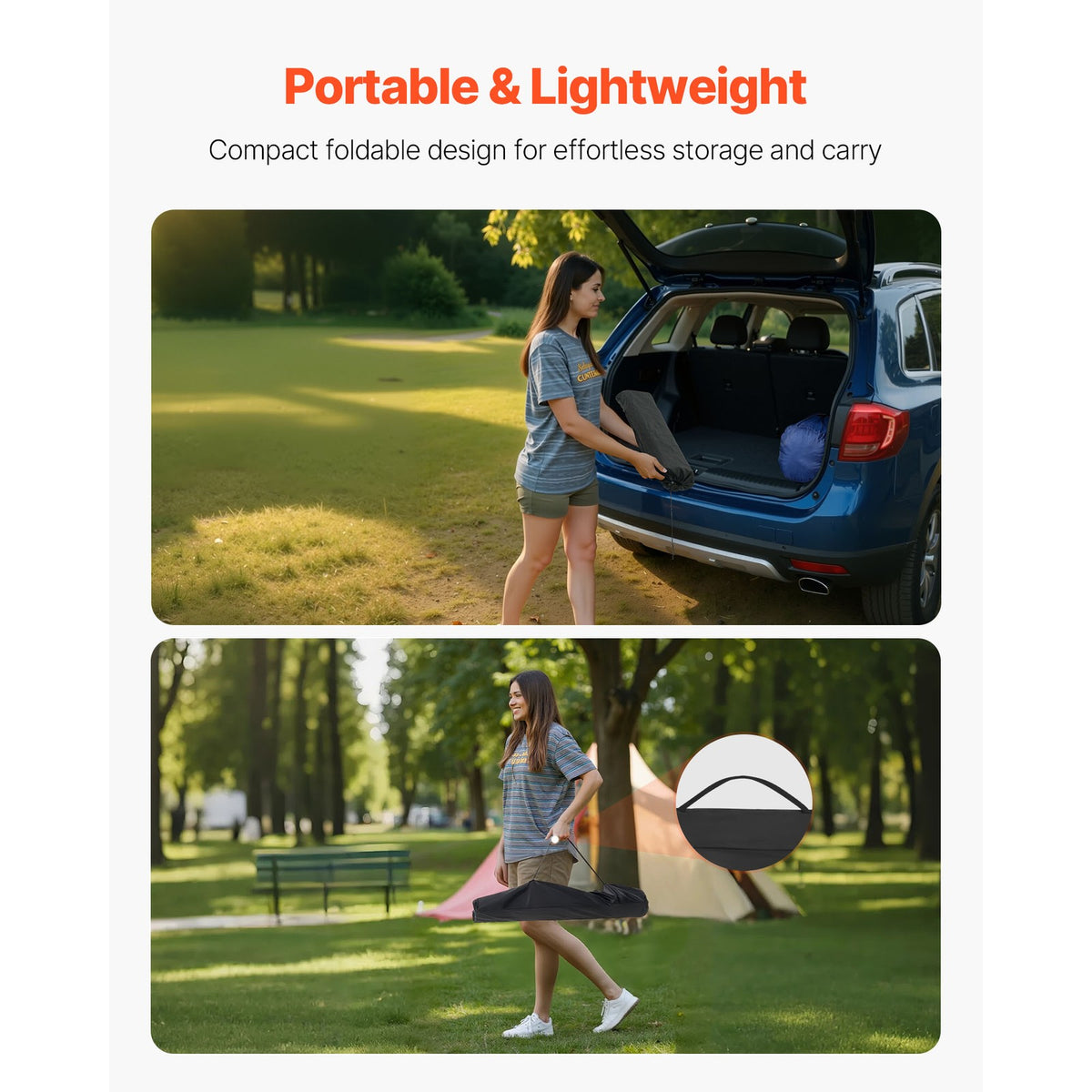 Portable Folding Aluminum Camping Table with Roll-Up Top & Mesh Shelf