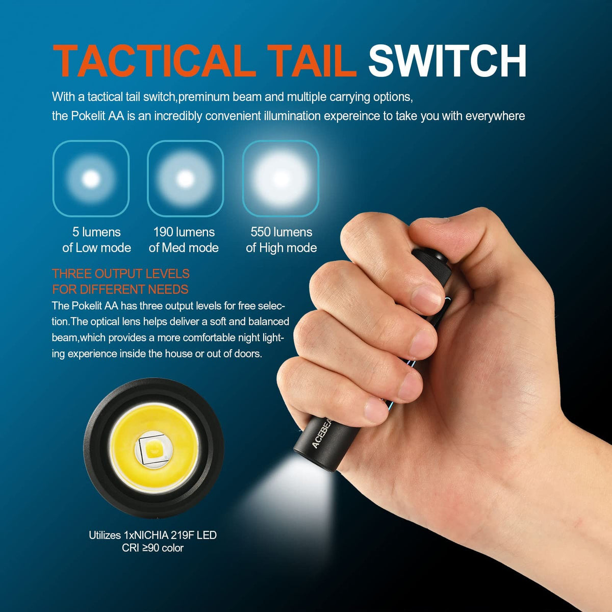 Mini LED Flashlight with Clip - High CRI 90+ Pocket EDC Light, 550 Lumens