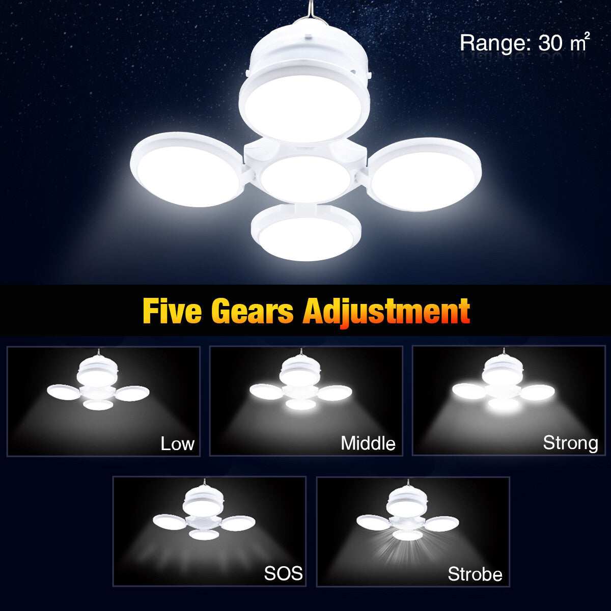 Rechargeable Solar LED Camping Tent Light with 5 Modes Waterproof Portable Lantern
