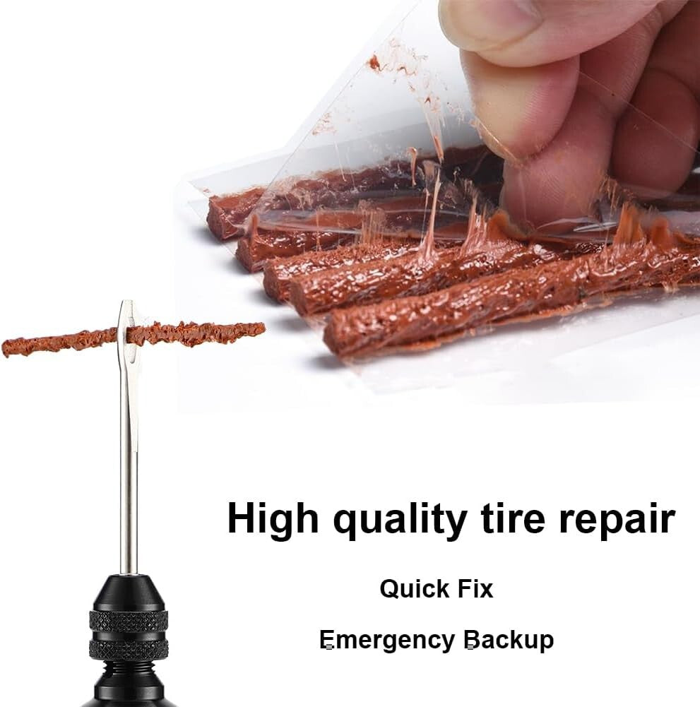Bike Tubeless Tire Repair Kit with Reamer, Plug Tool, Valve Core, Portable