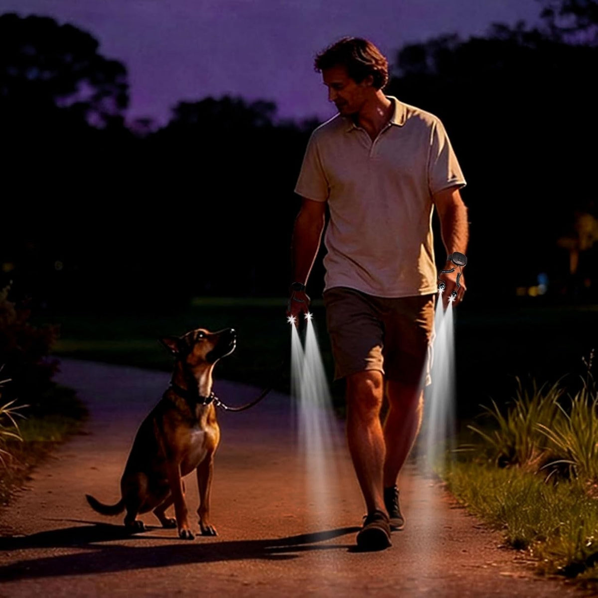 Rechargeable LED Lighted Gloves for Men Hands-Free Fingertip Flashlights