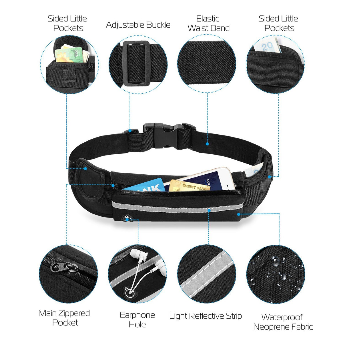 Waterproof Running Waist Bag with Adjustable Zip Belt for Sports & Jogging