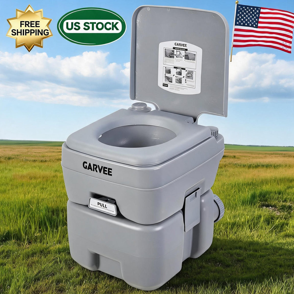 Portable Camping Toilet with 5.3 Gallon Waste Tank & Carry Bag