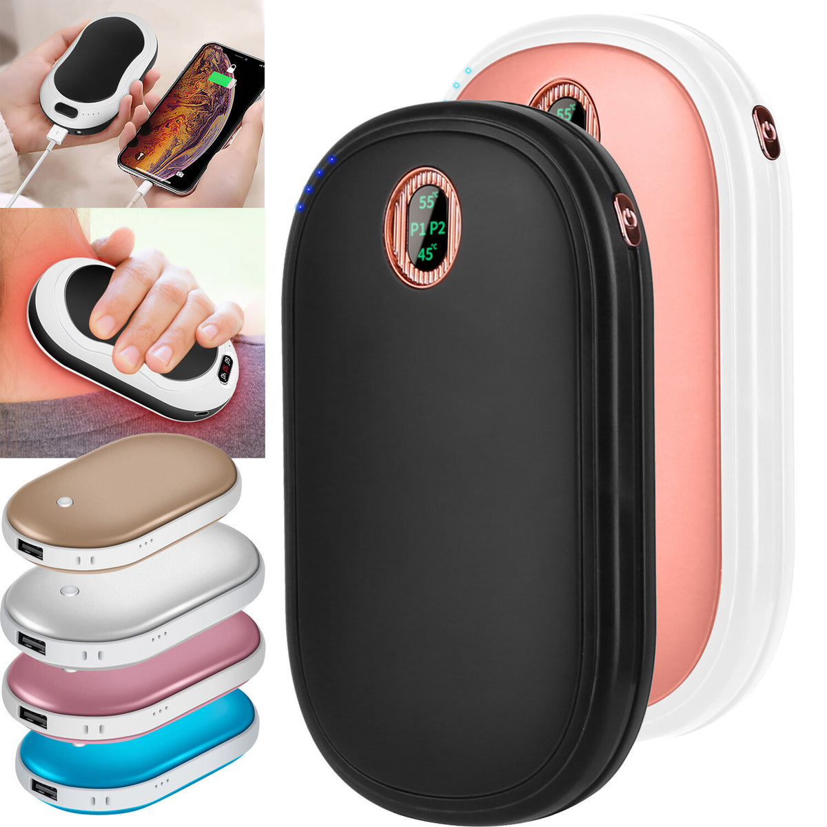 Rechargeable Hand Warmers Power Bank with USB Charging and Adjustable Heat
