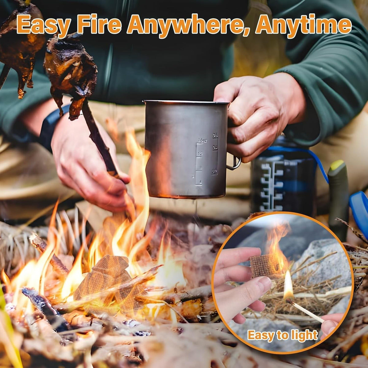 Fire Starter Squares 64 Pack - Odorless, Waterproof Camping & Fireplace Igniters