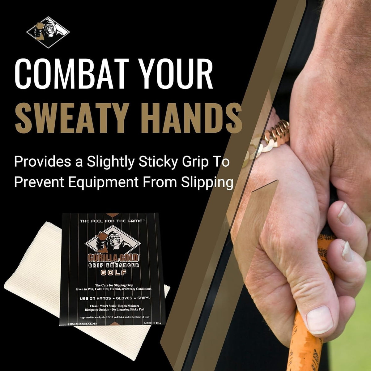 Golf Grip Enhancer Towel for Wet & Sweaty Hands - Made in USA