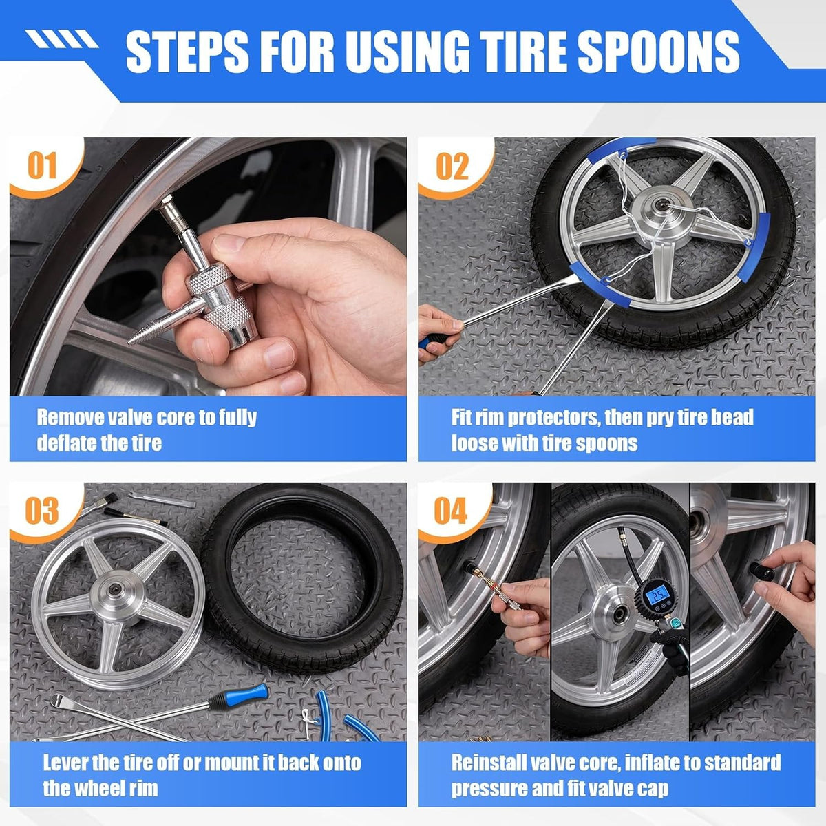 15-Inch Tire Removal Kit for Motorcycles, Dirt Bikes, Lawn Mowers with Storage Bag