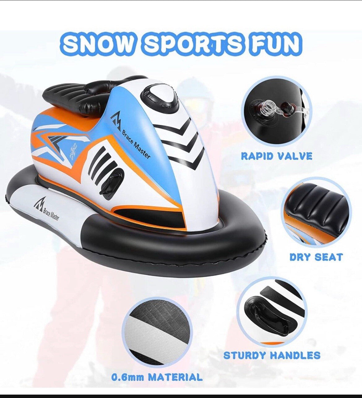 Inflatable Snowmobile Snow Sled - 71 Inch Giant Snow Tube for Kids & Adults
