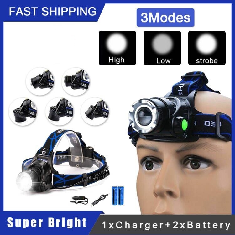High Power LED Tactical Headlamp 5500000LM Rechargeable Head Torch
