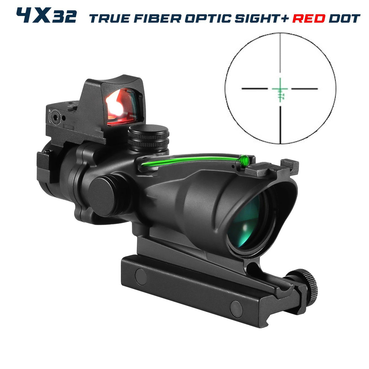 Tactical 4x32 Red Green Cross Chevron Dot Fiber Optic Sight