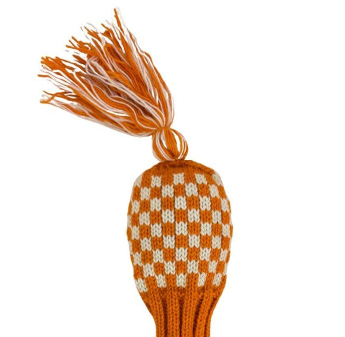 Hand Knit Wool Golf Driver Headcover with Pom Pom - Natural Wool, Fits Up To 460cc