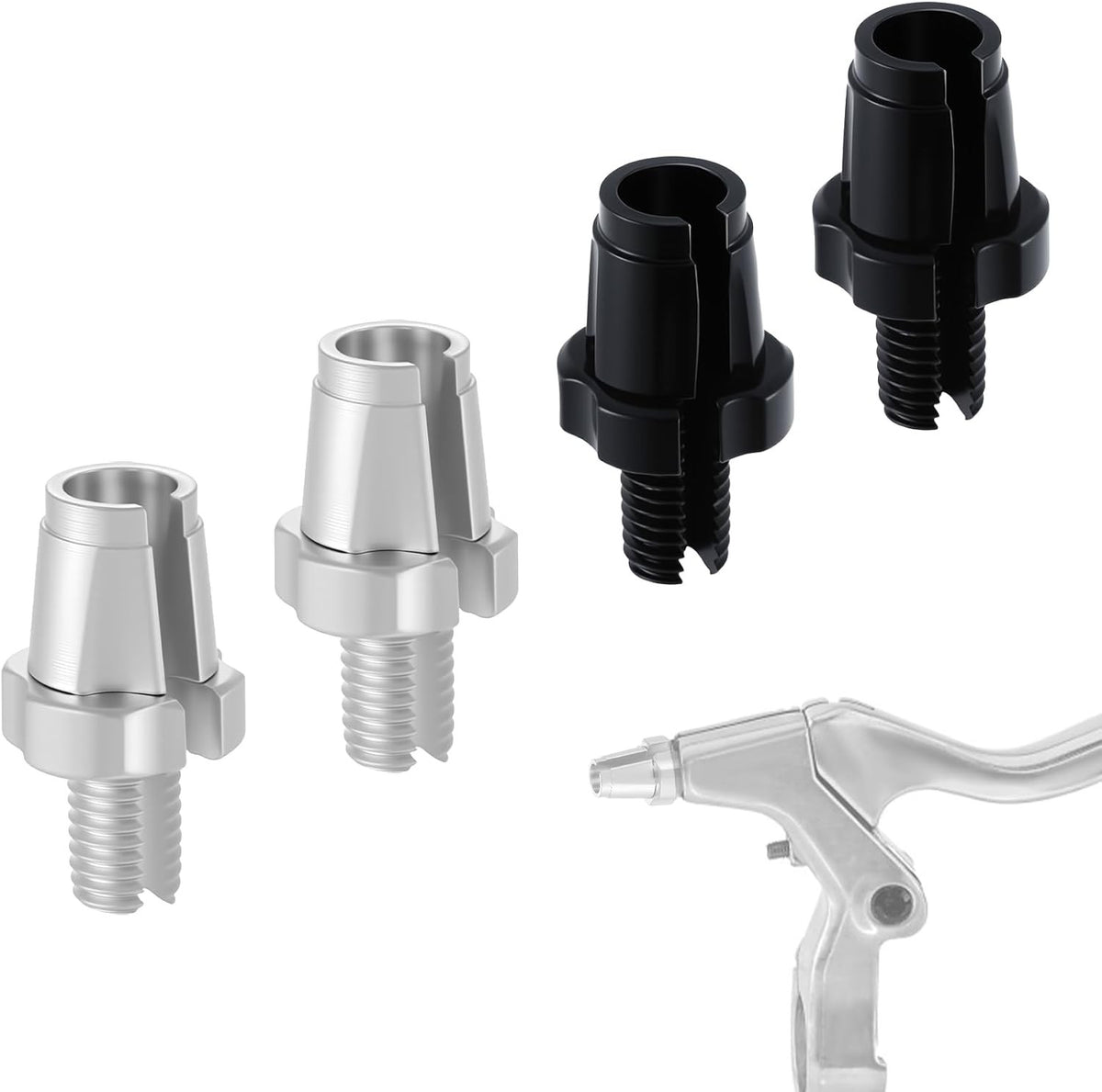 Bike Brake Lever Adjuster Screws Set - Aluminum, M7 Thread, Black & Silver