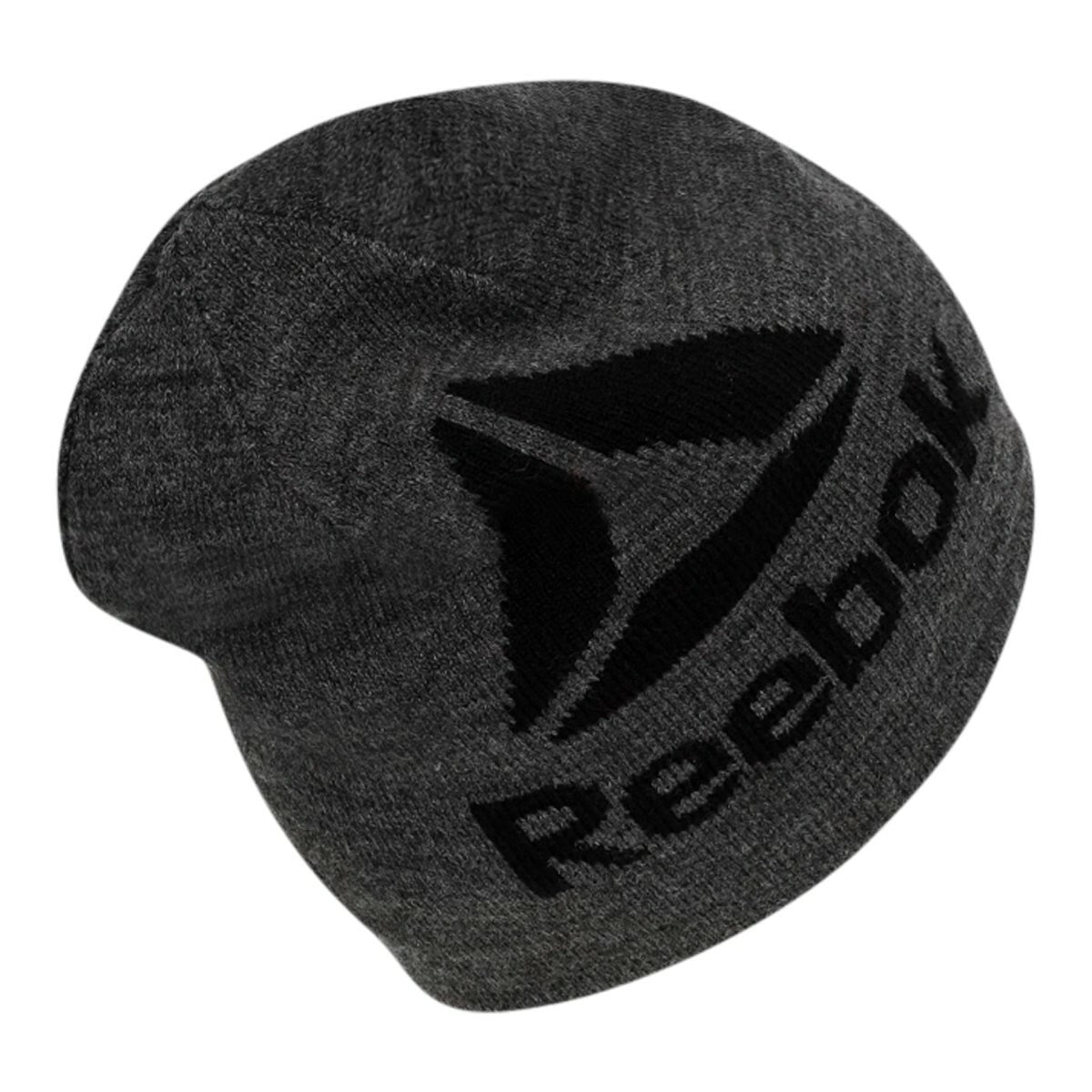 Reebok Men's Reversible Beanie Hat Black One Size Warm Knit Hat