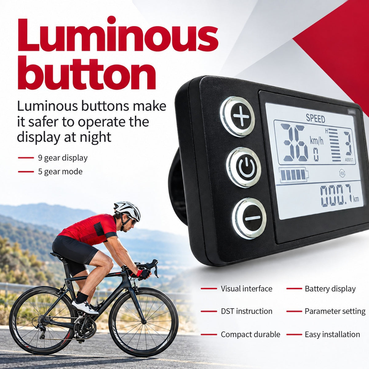 Electric Bike LCD Display 24V 36V 48V Waterproof Segment Screen for MTB & E-Bike