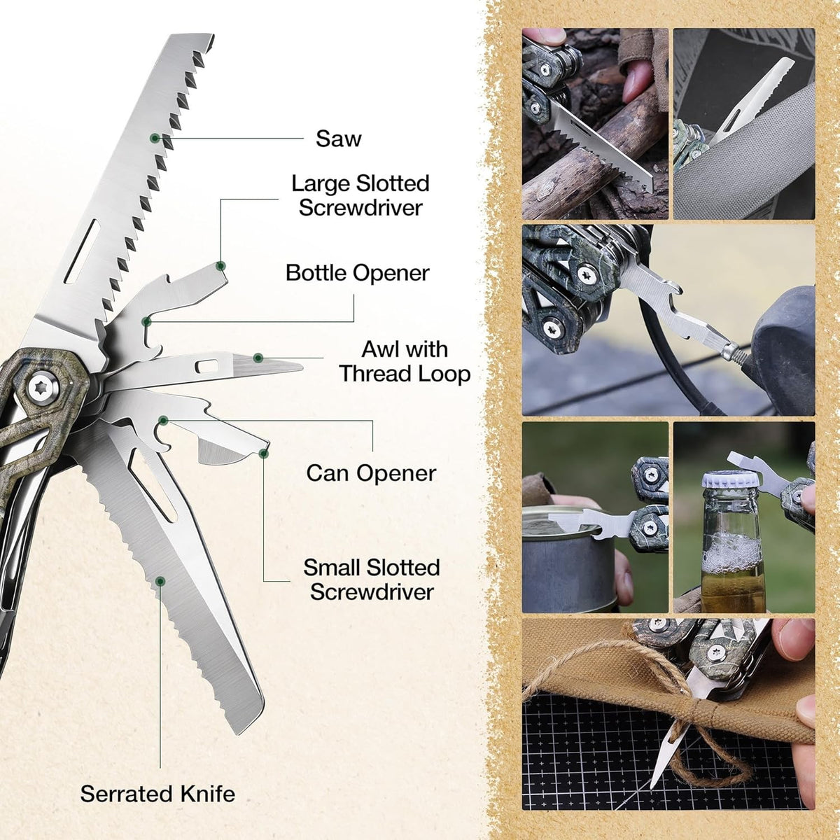 22-in-1 Multitool Pliers Set with Sheath - Stainless Steel Camping & DIY Tool