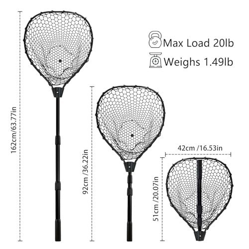 Telescoping Rubber Fishing Net 64-Inch Landing Net for Saltwater & Kayak Fishing