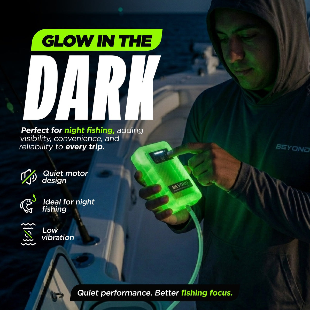 Rechargeable Glow-in-The-Dark Bait Pump with 4-Speed Bubble Control & XL Air Stone