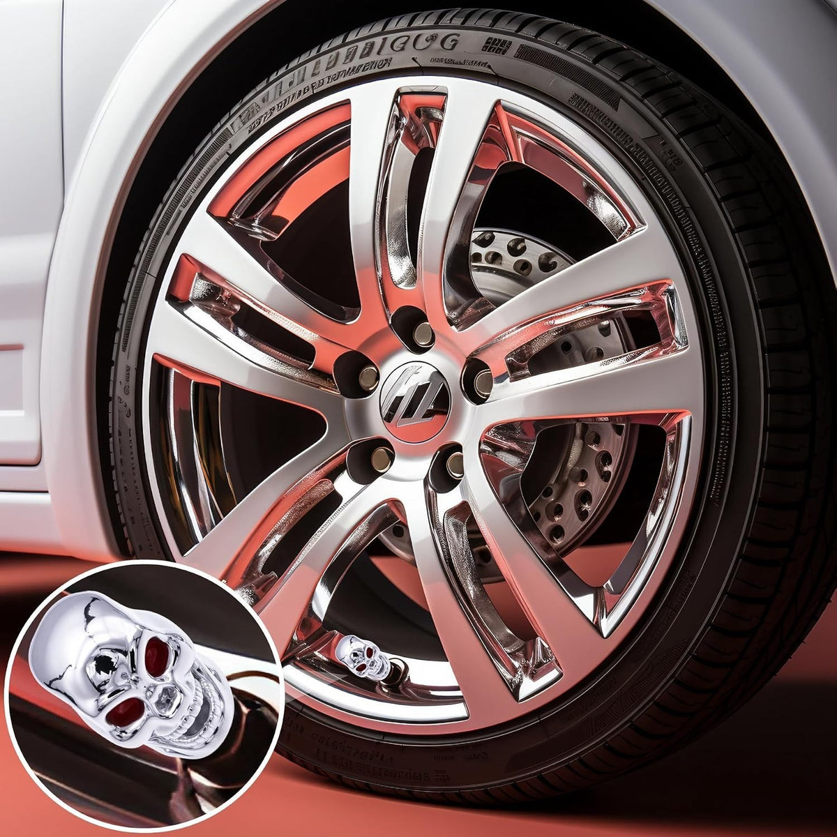 Skull Style Tire Valve Stem Caps - Universal Copper Core Wheel Air Caps for Cars, Bikes, Trucks, SUVs - Silver