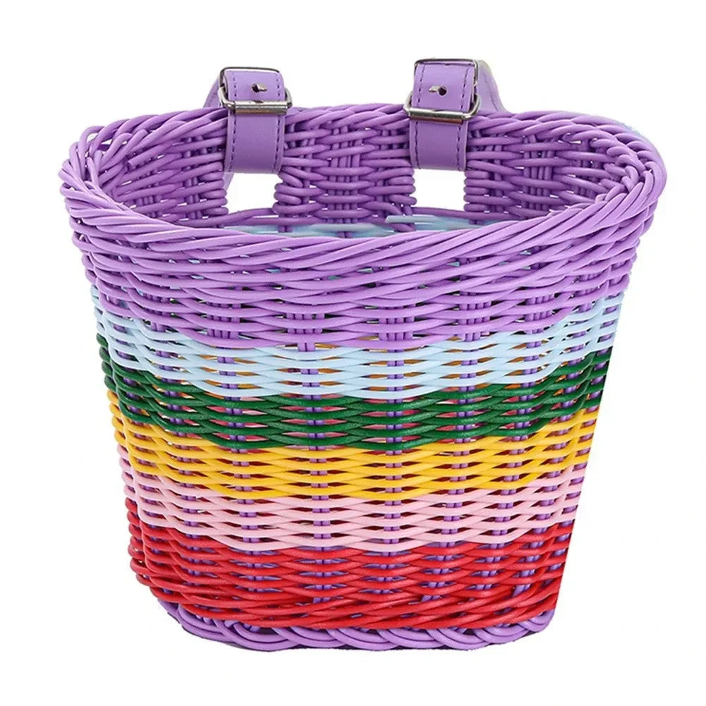 Children's Bicycle Front Handlebar Woven Basket Waterproof Storage