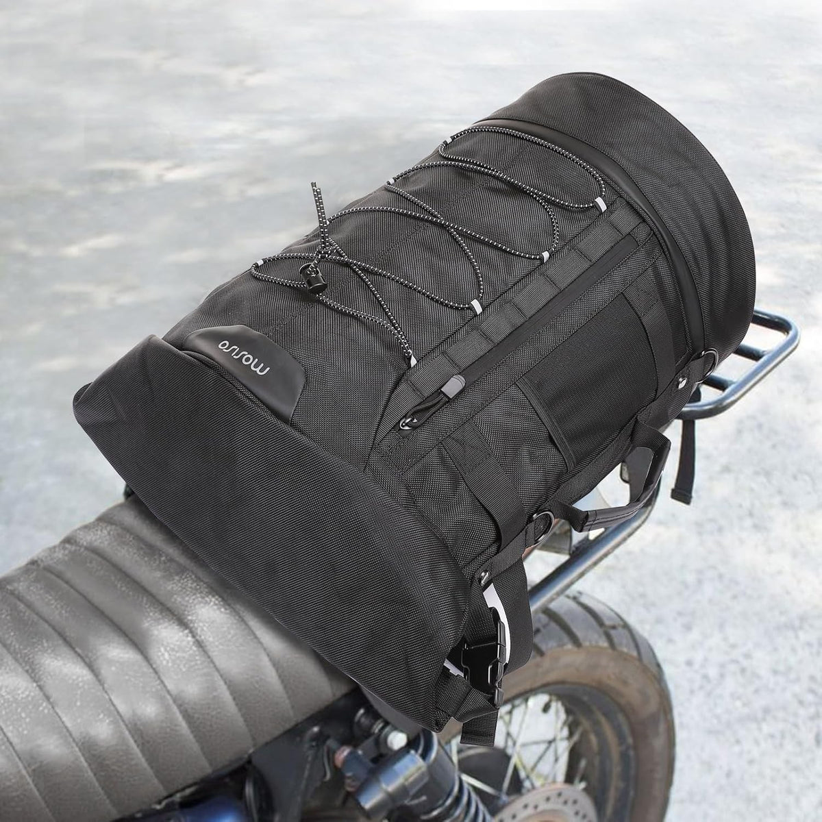 Motorcycle Sissy Bar Backrest Bag with Expandable Luggage & Rain Cover