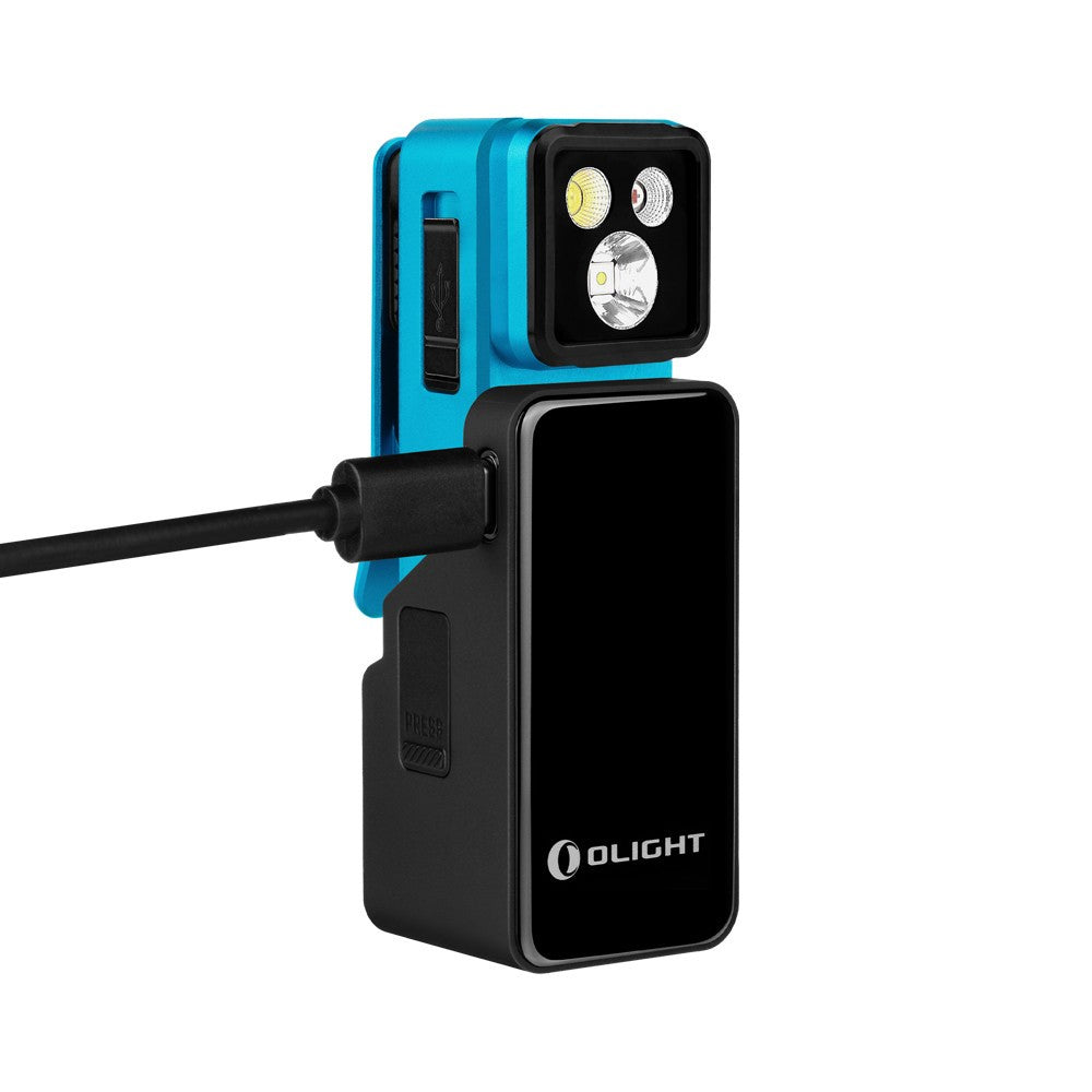 Olight Oclip 2 Pro Tidal Blue Portable Flashlight with Charging Case - Flood Red Spot 530 Lumens