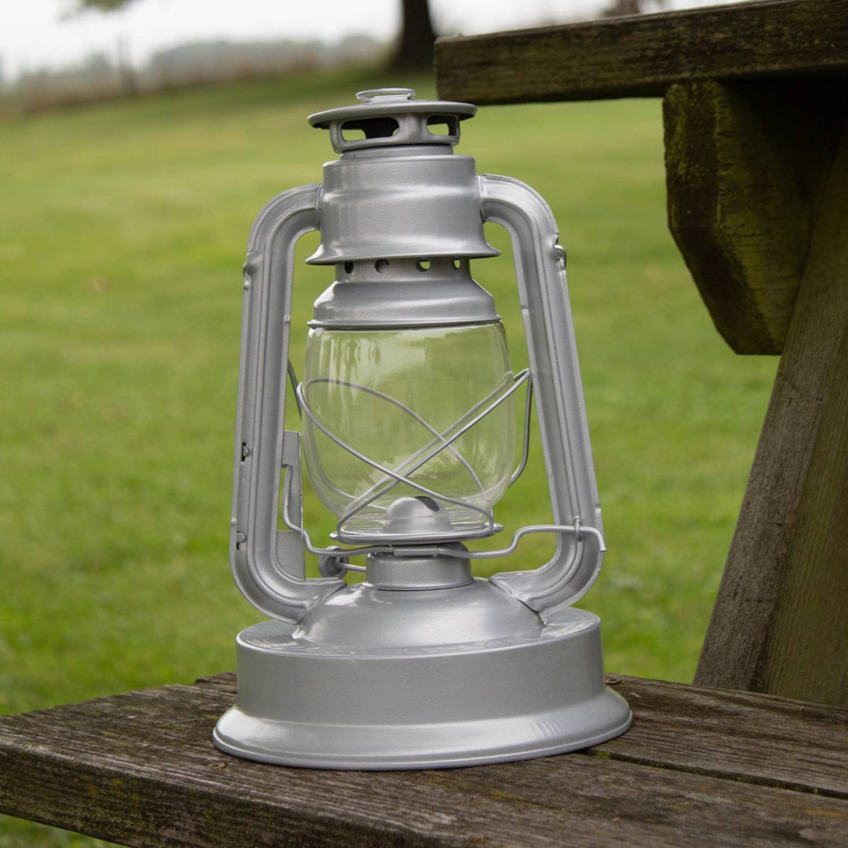 Indoor/Outdoor Kerosene Lantern - 11 Inch Steel Silver Emergency Light