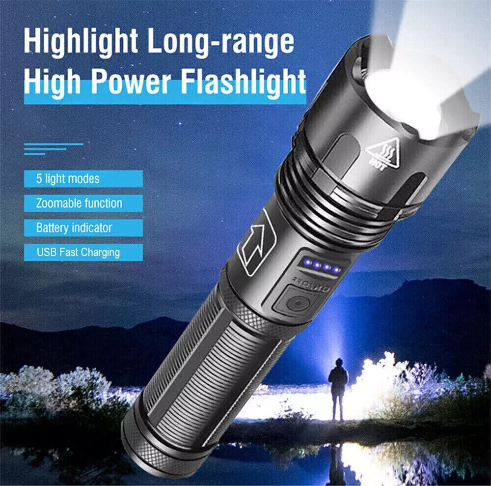 Super Bright Rechargeable LED Flashlight with Zoom and Multiple Modes