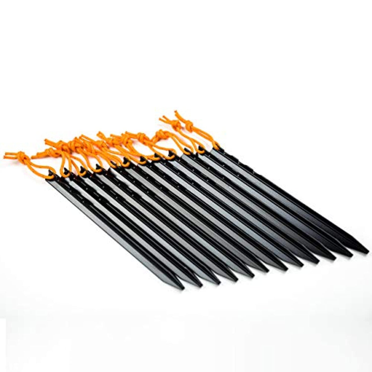 Heavy Duty Aluminum Tent Stakes Pegs with Reflective Ropes - 12 Pack