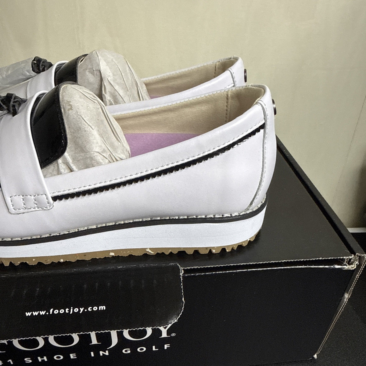 Women's Slip-On Golf Shoes FJ Sandy #92383 White Black Size 6W Wide