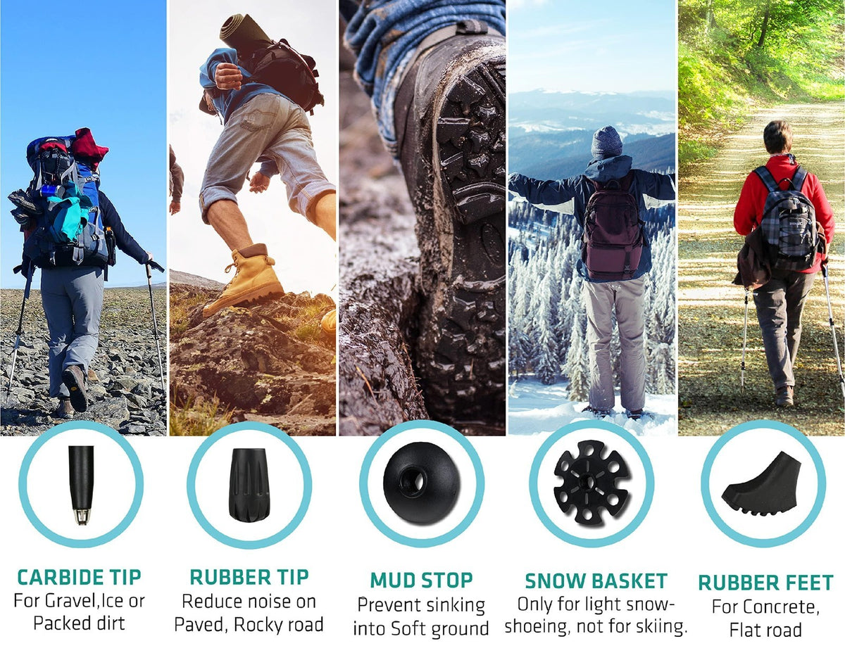 Lightweight Collapsible Hiking Trekking Poles with Cork Grip - Adjustable & Durable