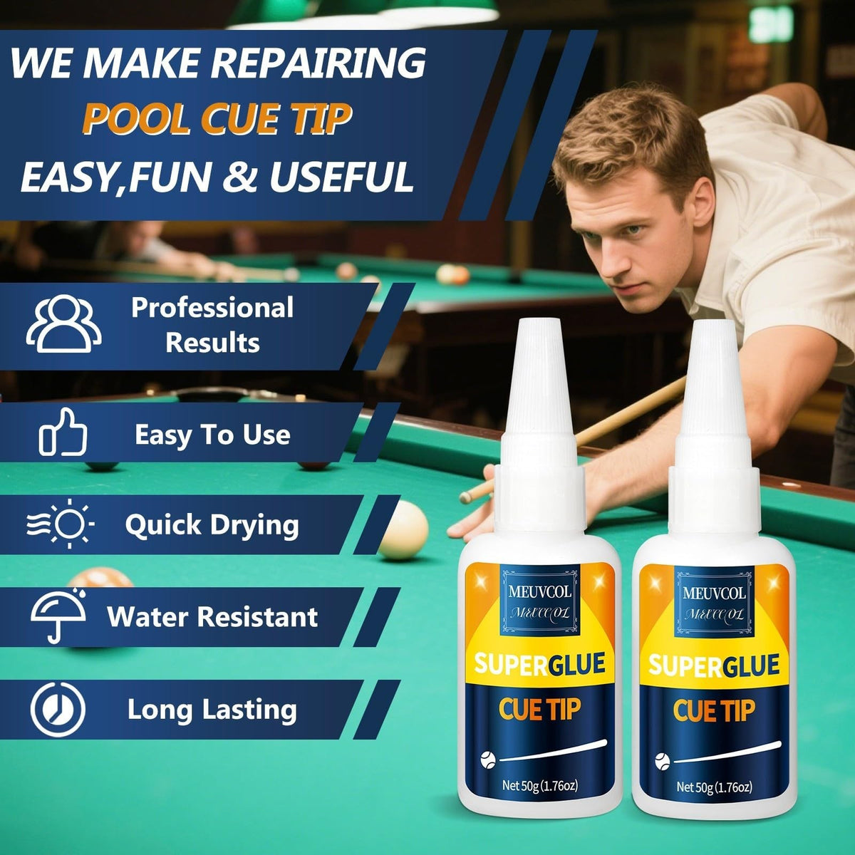 Pool Cue Tip Glue 100g Ultra-Strong Waterproof Clear - Meuvcol