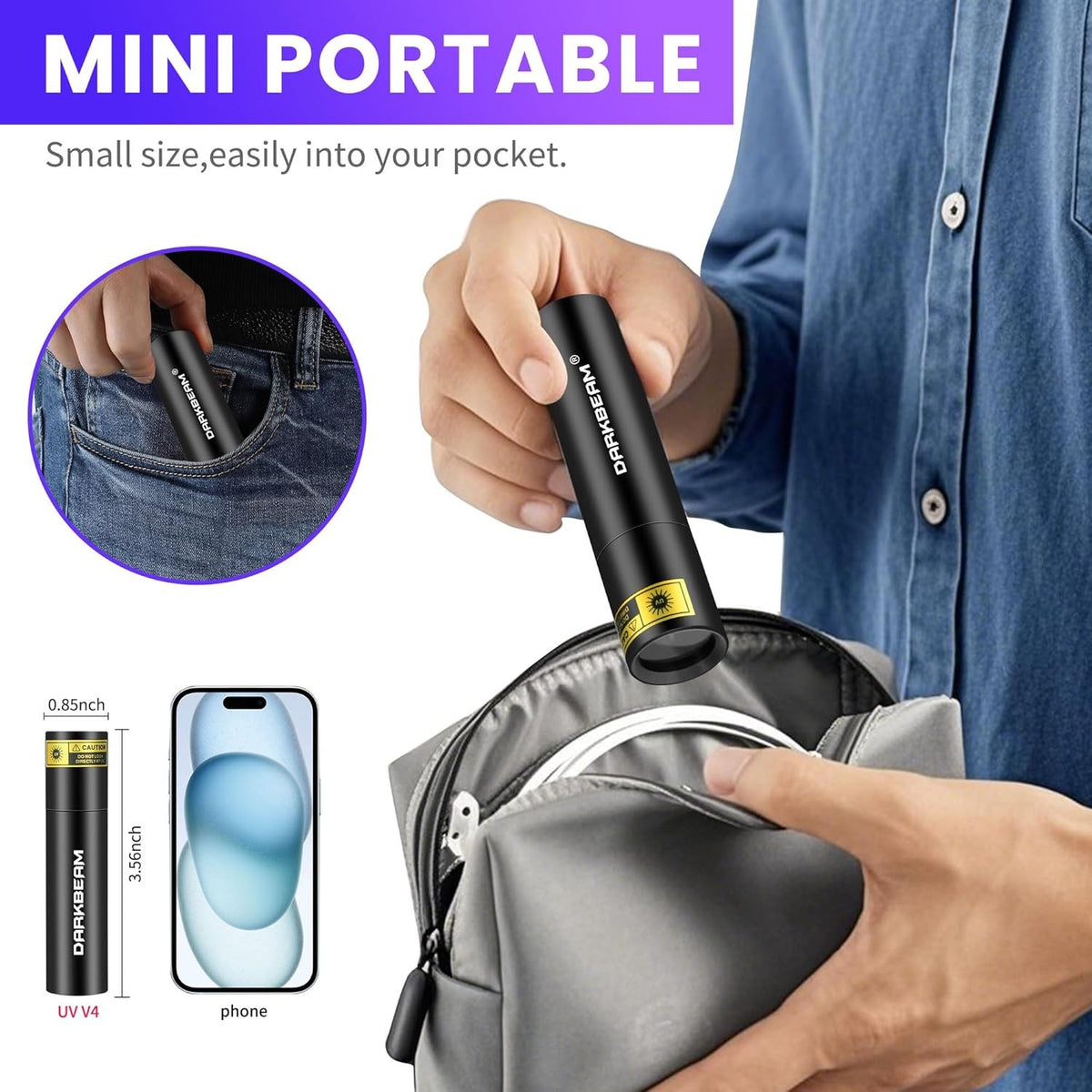 Mini UV Flashlight 365nm Black Light Rechargeable Handheld