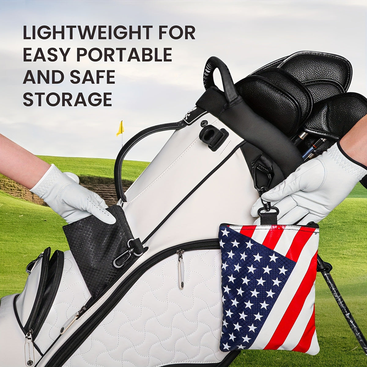 Golf Bag Valuables Pouch with Multiple Pockets and Zipper Hook - Portable Golf Accessory