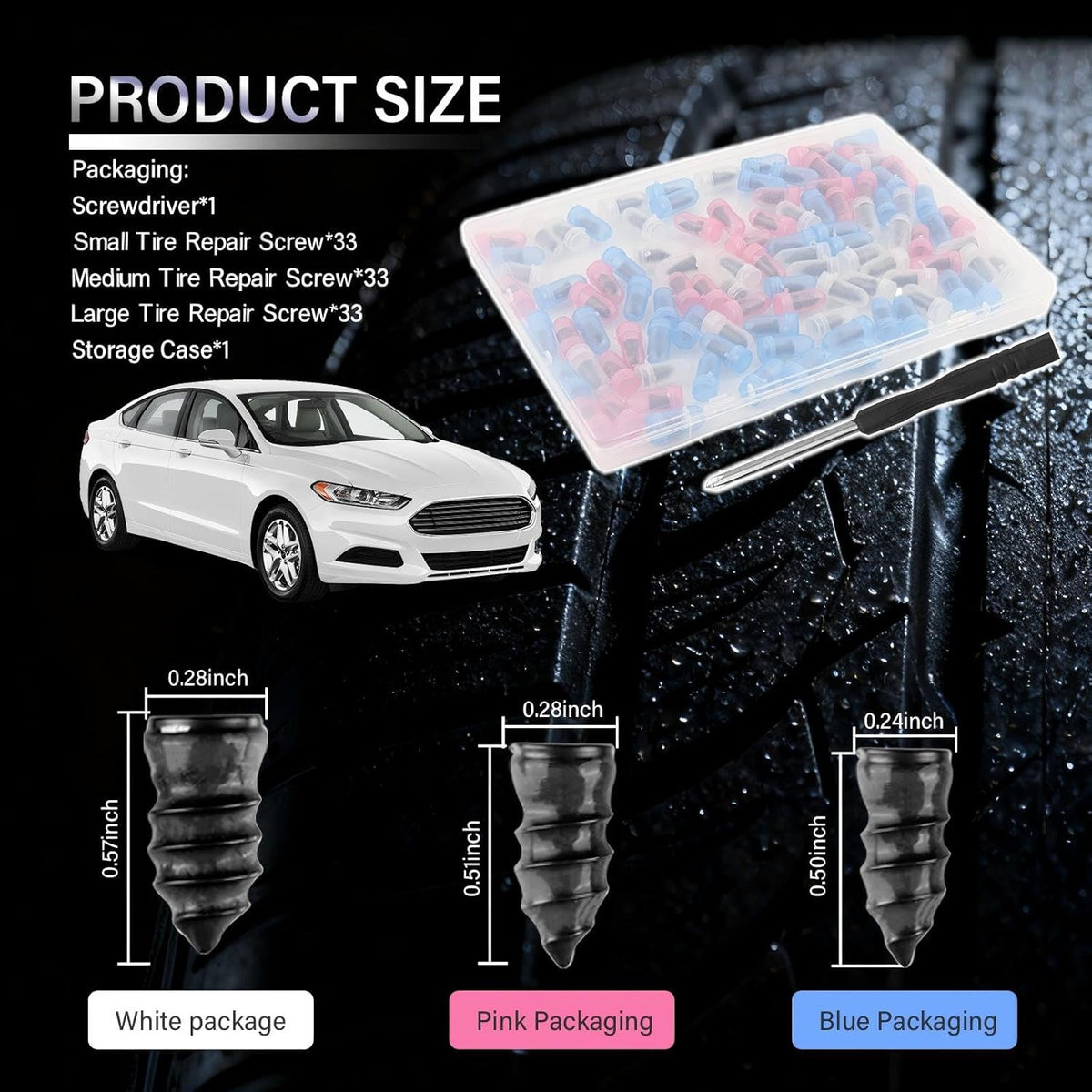 Portable Tire Repair Kit with Rubber Nails and Screwdriver for Emergency Flat Fix