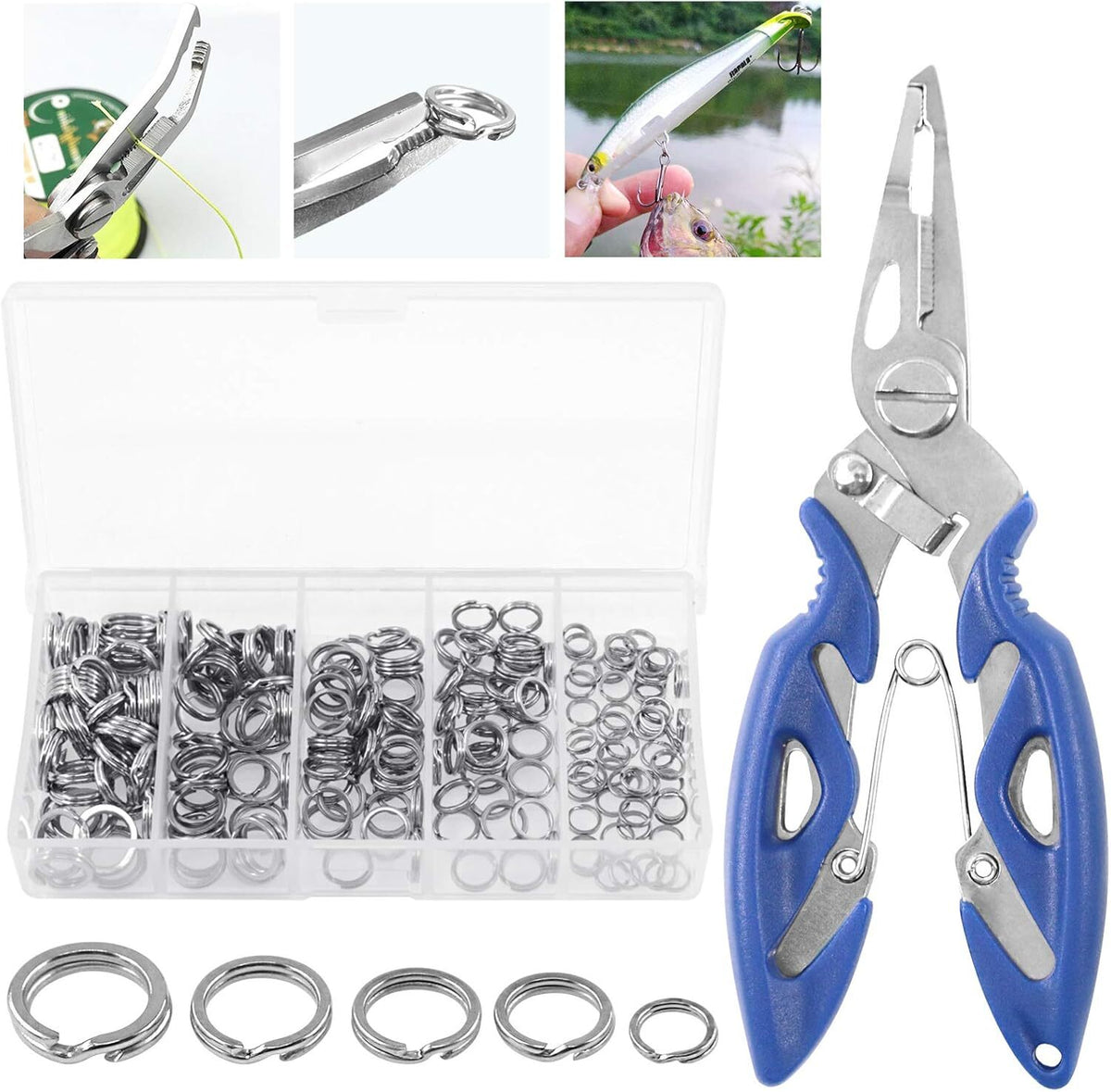 Stainless Steel Fishing Split Rings Set 5 Sizes for Lures & Connectors - 201 Pieces