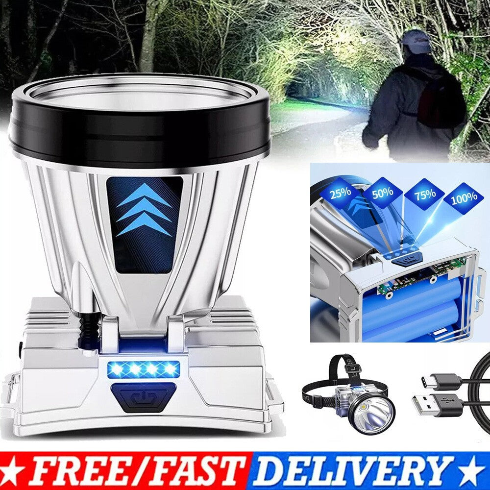 90000 Lumen Rechargeable Headlamp with 40 LED Long-Range Light