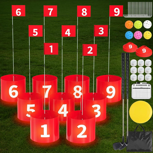 Golf Yard Game Set with 2 Clubs 9 Hole Course Outdoor Family Play