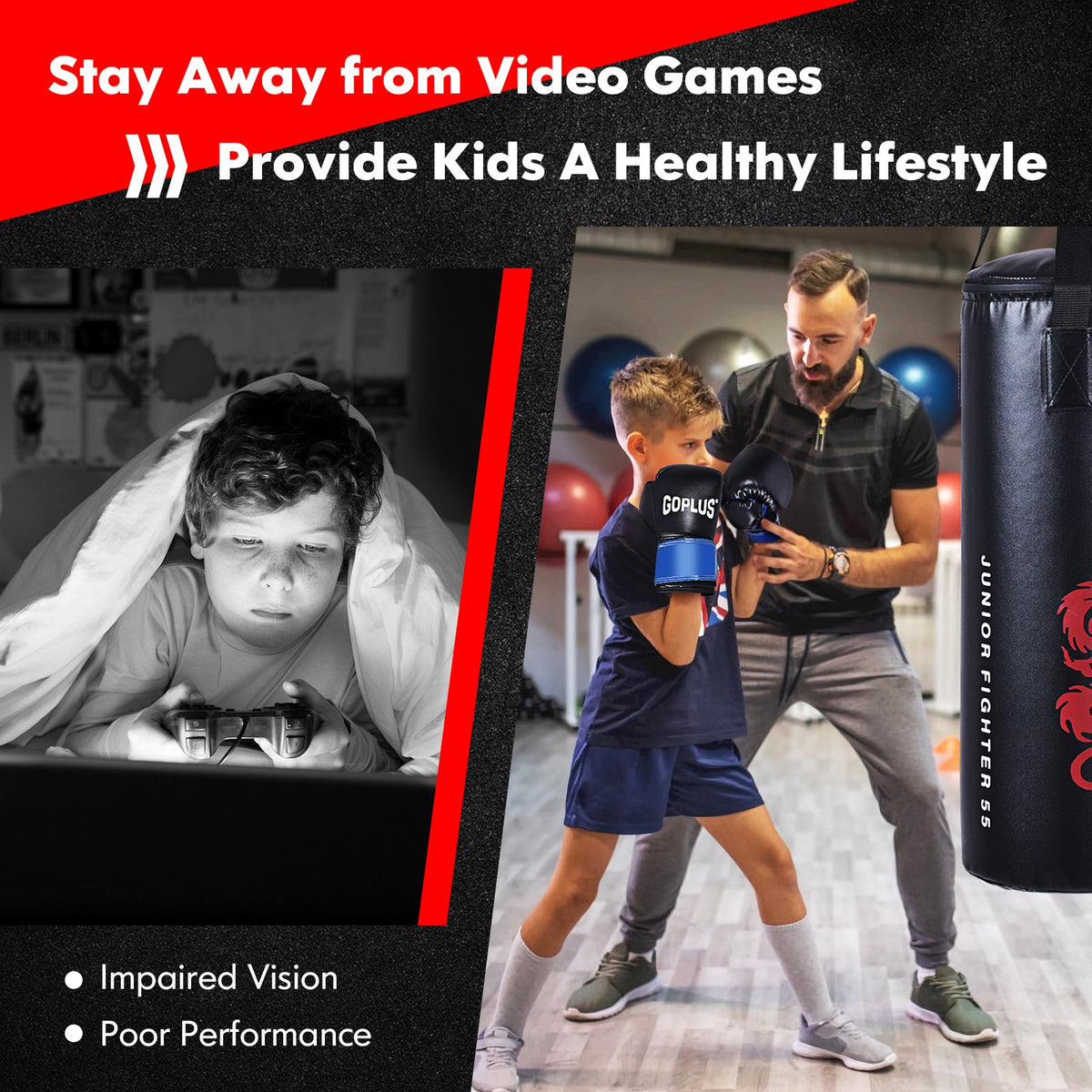 40 Lbs Boxing Sandbag with Gloves Set for Kids - Fitness Martial Arts Equipment