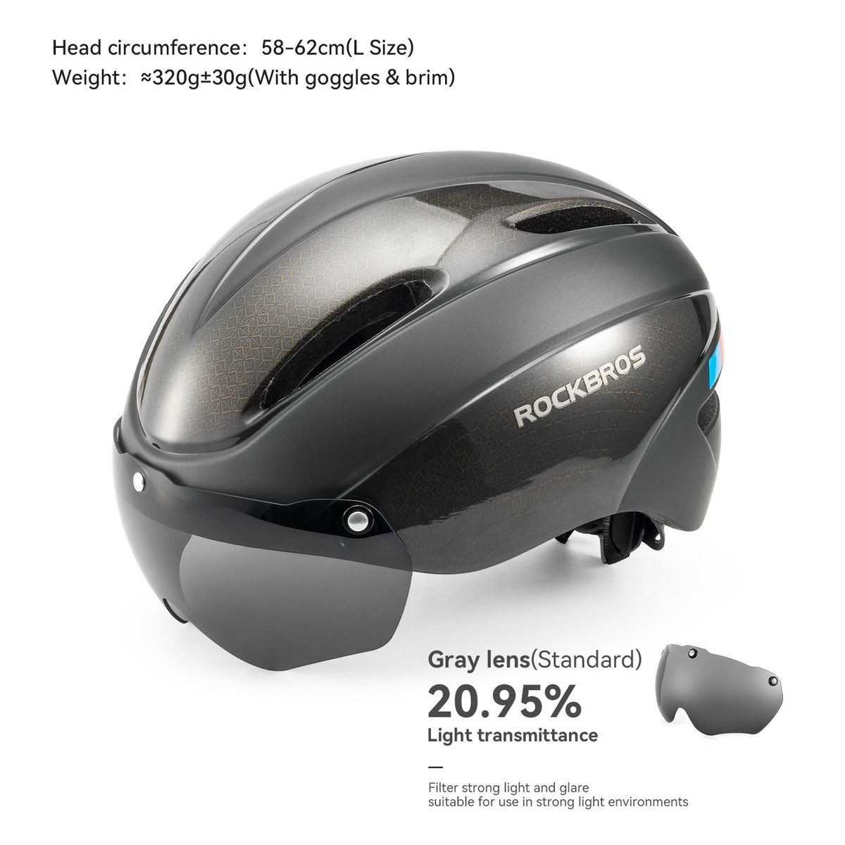 Cycling Helmet with Magnetic Goggles and Rear LED Light - One Size