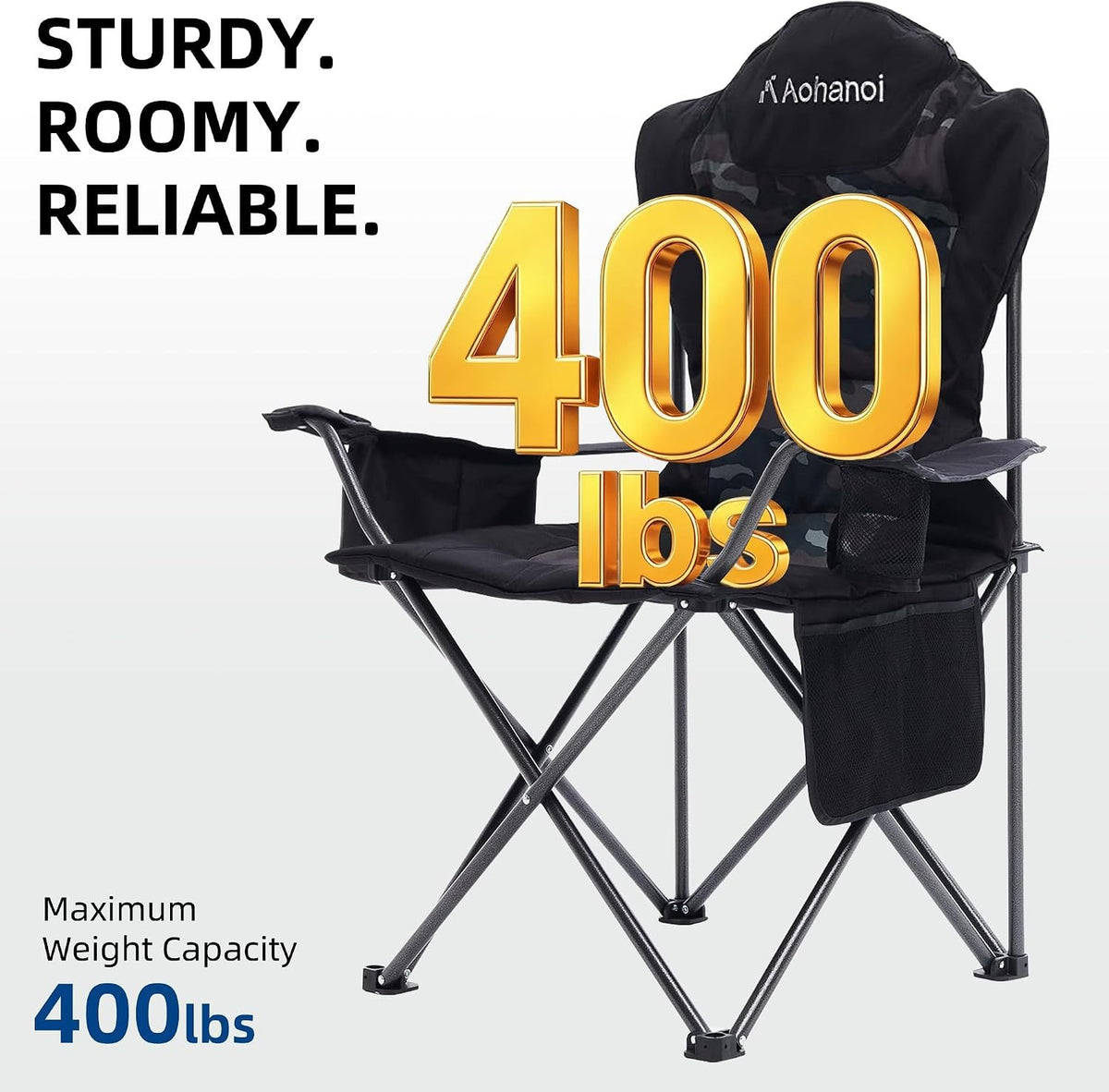 Heavy Duty Folding Camping Chairs for Adults 2-Pack - Outdoor Portable Seat with Cooler & Pocket