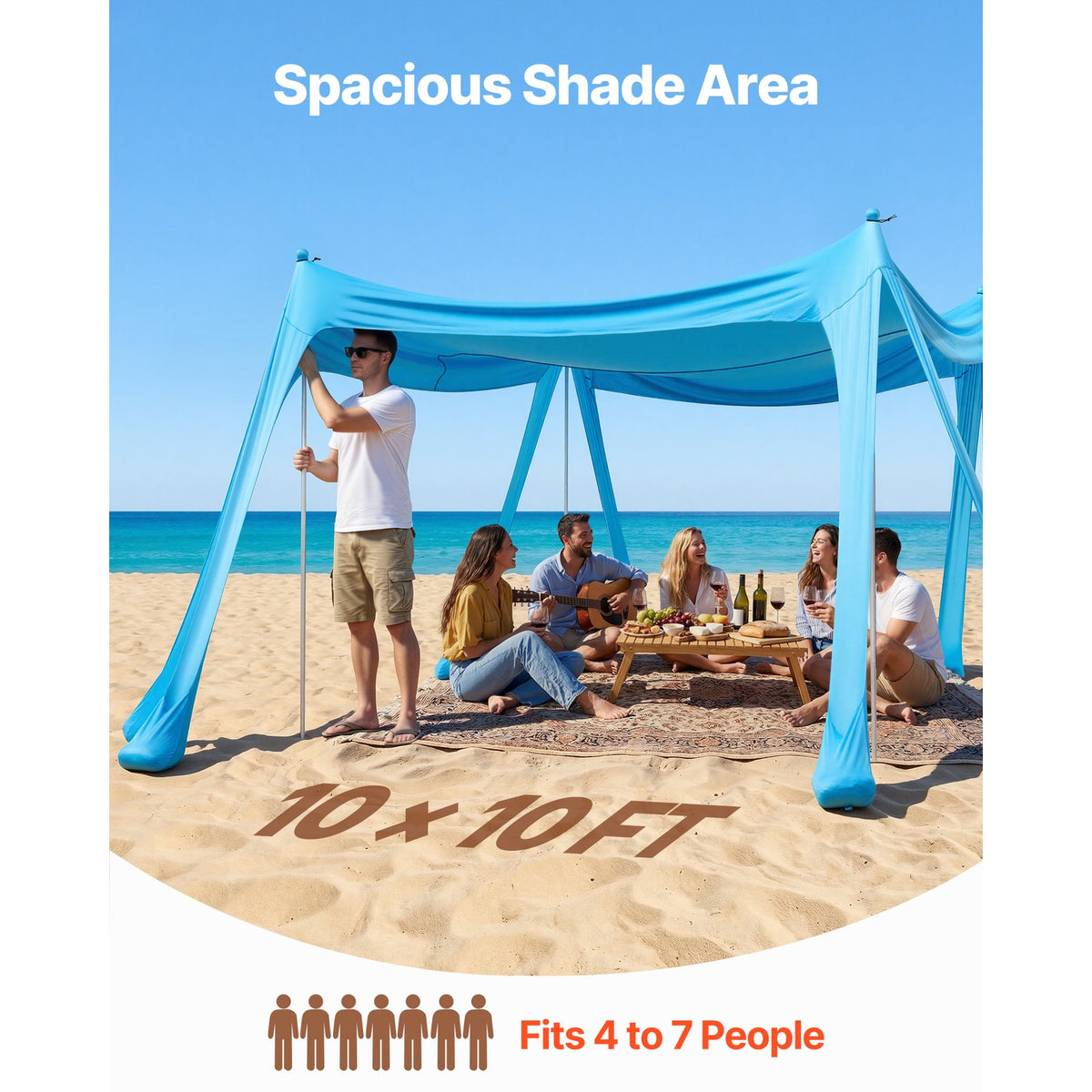 Portable 10x10 ft Sun Shade Canopy for Beach and Outdoor Use - UPF50+ Blue