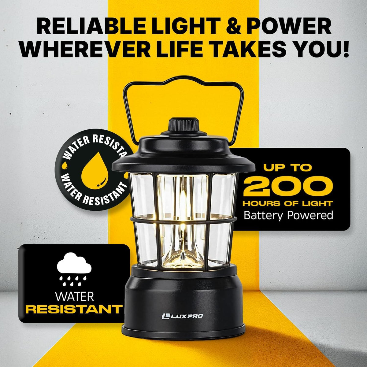 LED Camping Lantern Battery-Powered Emergency Water-Resistant Light