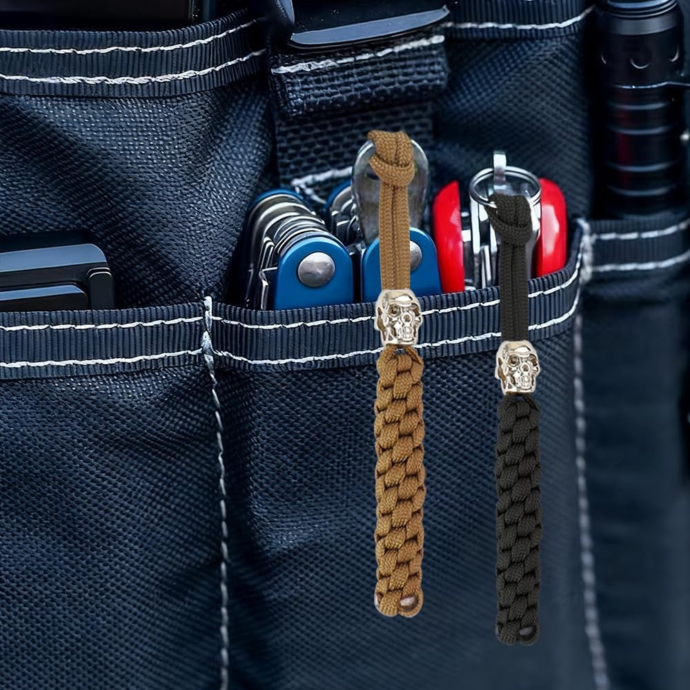 Heavy Duty Skull Paracord Keychain Set - Black Tactical Braided Keyring
