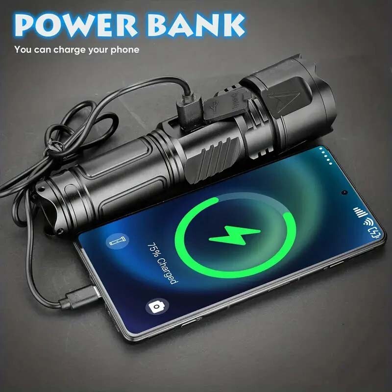 High Power LED Flashlight 2000000 Lumens Rechargeable Tactical Torch - Waterproof & Focusable